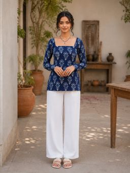 TWINS LADY - Blue Tie & Dye Regular Square Neck Top