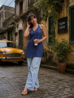TWINS LADY - Blue Tie & Dye Regular Halter Neck Kurti