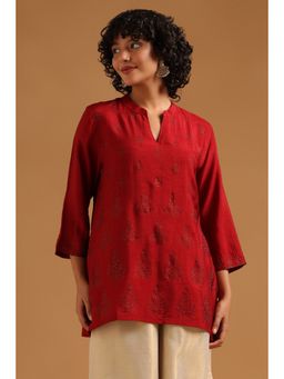 Soch - Red Floral Straight Mandarin Neck Tunic