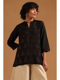 Soch - Black Floral Straight Mandarin Neck Tunic