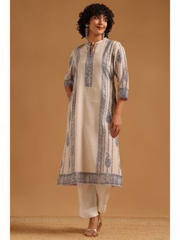 Soch - Beige Paisley Regular Mandarin Neck Kurta