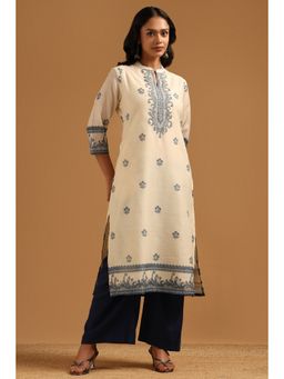 Soch - Beige Floral Regular Mandarin Neck Kurta