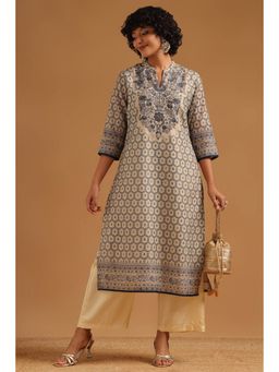 Soch - Beige Printed Regular Mandarin Neck Kurta