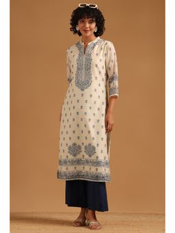Soch - Beige Floral Regular Mandarin Neck Kurta