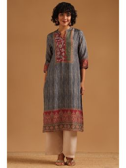 Soch - Indigo Stripes Regular Mandarin Neck Kurta