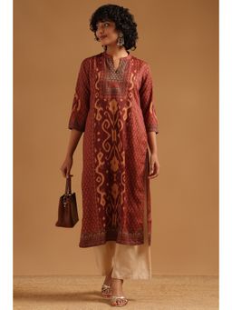 Soch - Rust Printed Regular Mandarin Neck Kurta