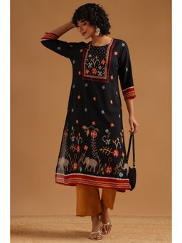 Soch - Navy Blue Printed Regular Round Neck Kurta