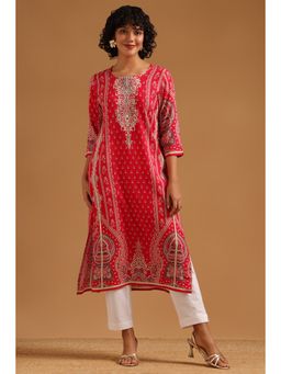 Soch - Red Printed Regular Round Neck Kurta