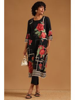 Soch - Black Floral Regular Round Neck Kurta
