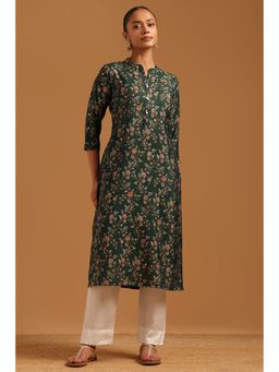 Soch - Green Floral Straight Mandarin Neck Kurta