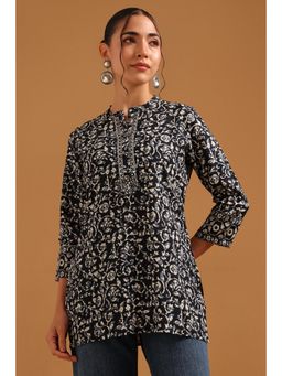 Soch - Black Printed Straight Mandarin Neck Tunic