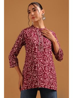 Soch - Maroon Printed Straight Mandarin Neck Tunic