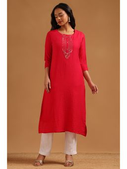 Soch - Pink Embroidered Regular Round Neck Kurta