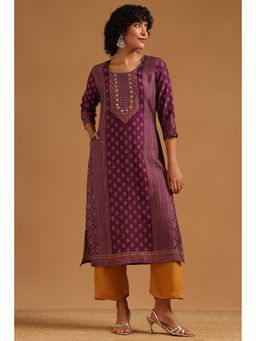Soch - Purple Floral Regular Round Neck Kurta