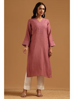 Soch - Pink Embroidered Regular V-Neck Kurta