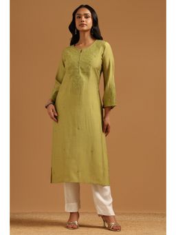 Soch - Green Embroidered Regular Round Neck Kurta