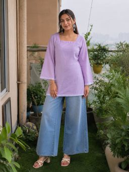 MYSHKA - Lavender Solid/Plain Regular Square Neck Kurti