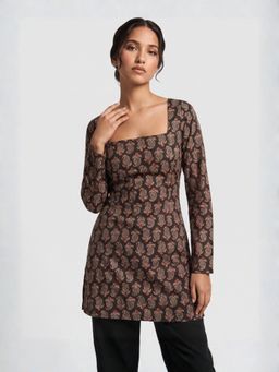 NISHORAMA - Black Paisley Fitted Square Neck Kurti