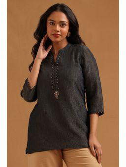 Soch - Charcoal Solid/Plain Regular Mandarin Neck Tunic