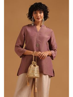 Soch - Mauve Solid/Plain Straight Mandarin Neck Tunic