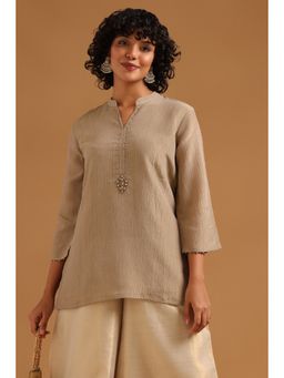 Soch - Beige Solid/Plain Regular Mandarin Neck Tunic