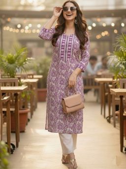 Surhi - Purple Paisley Regular Round Neck Kurta