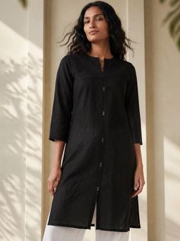 max - Black Solid/Plain Straight Round Neck Kurta