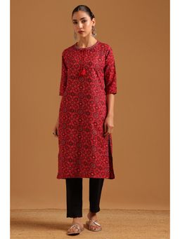 Soch - Red Printed Regular Round Neck Kurta