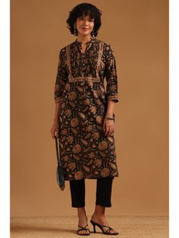 Soch - Black Floral Regular Mandarin Neck Kurta