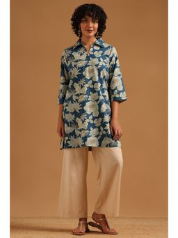 Soch - Teal Floral Regular Collar Neck Kurti