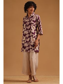 Soch - Wine Floral Regular Collar Neck Kurti