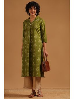 Soch - Green Floral Regular Collar Neck Kurta