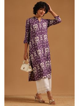 Soch - Purple Printed Regular Mandarin Neck Kurta