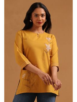 Soch - Mustard Solid/Plain Regular Mandarin Neck Tunic