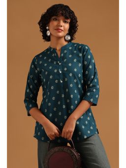 Soch - Teal Paisley Regular Mandarin Neck Tunic