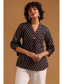 Soch - Black Floral Regular V-Neck Tunic