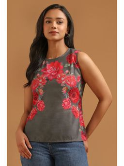 Soch - Charcoal Floral Straight Round Neck Top