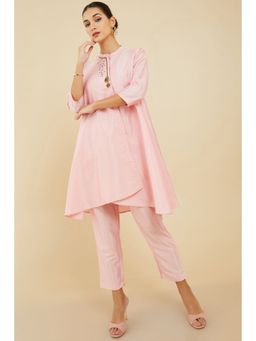 Soch - Women Pink Viscose Solid Plain Kurta (Set of 2)