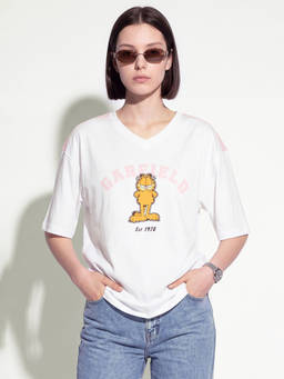 max - Women White Garfield Print Oversized T-Shirt