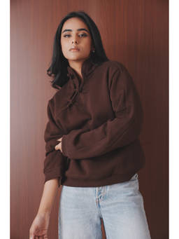 COLOR CAPITAL - Women Brown Stand Collar Sweatshirt