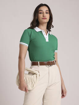 BLNK - Women Green Polo T-Shirt
