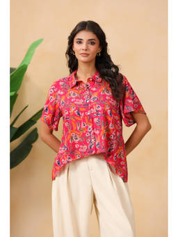 June 9 Clothing - Women Multi-Color Multicolor Ikat Printed Viscose Shirt