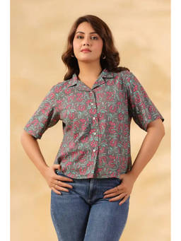 June 9 Clothing - Women Grey Floral Viscose Rayon Shirt