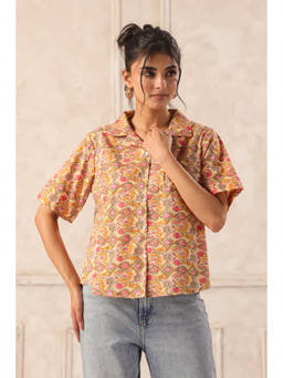 June 9 Clothing - Women Custard Yellow Floral Cotton Shirt