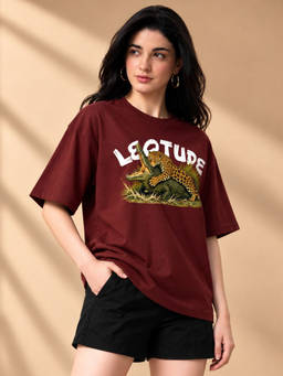 LEOTUDE - Women Brown Premium Pure Cotton Oversized Fit T-Shirt