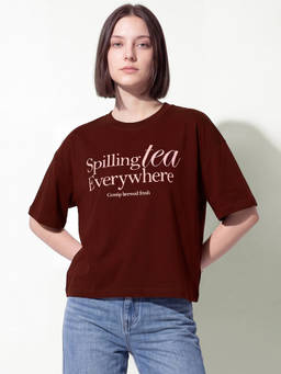 max - Women Maroon Printed Oversized T-Shirt