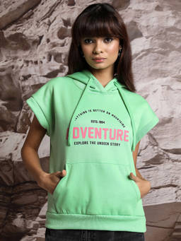 TOKYO TALKIES - Women Green Typography Printed Sleeveless Hoodie