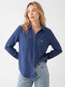 max - Women Blue Textured Shirt