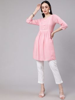 Jaipur Kurti - Pink Self Design Short Kurta with Pants (Set of 2)