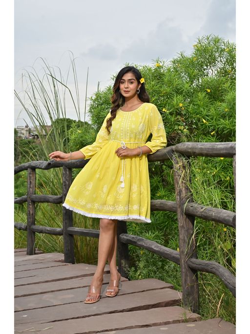 green emerald velvet dress Margaret Floral Embroidered Midi Dress Yellow | Occasion Dress in Sizes  XXS–6X main image 1
